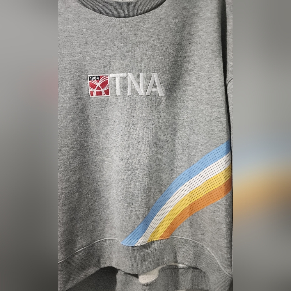 TNA Grey Cropped Sweatshirt with Blue, Yellow & Orange Stripe - Picture 4 of 6